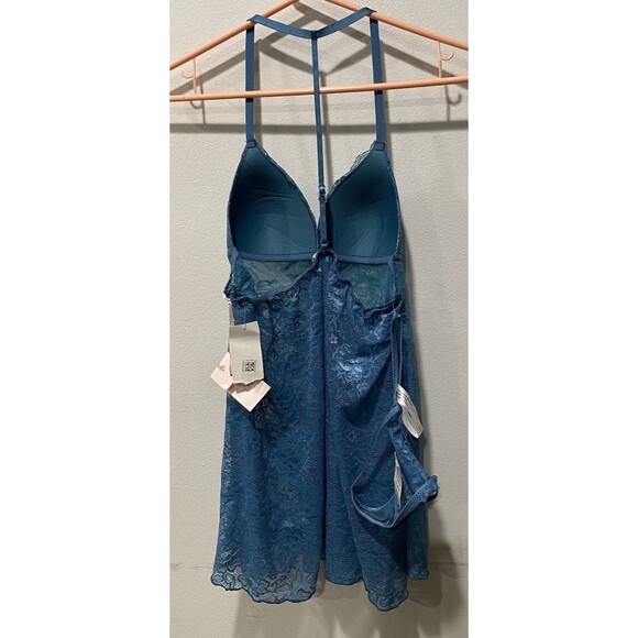Y2K Linea Donatella Womens Lace Babydoll & Thong Lingerie Set, Deep Teal Sz S - Picture 11 of 11